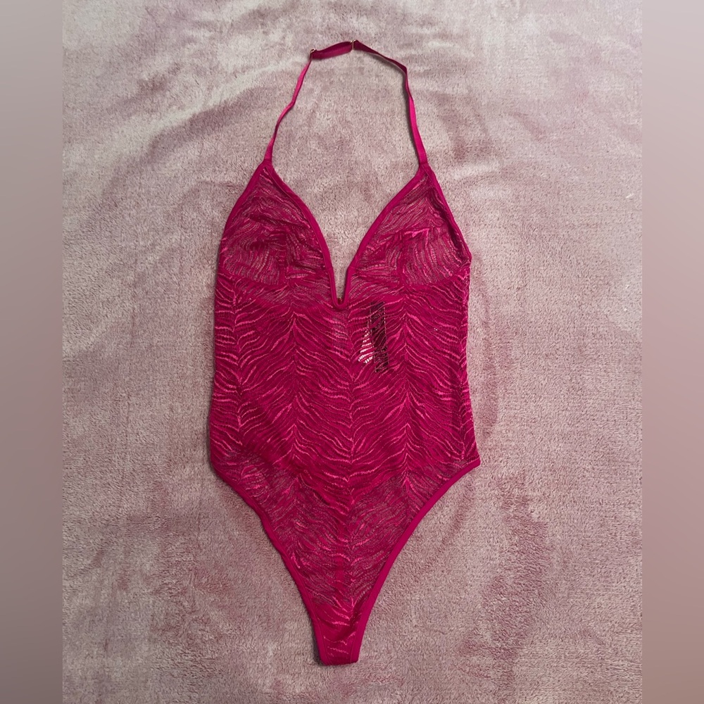 🆕 Victoria's Secret Zebra Pink Thong Halter Teddy - Medium